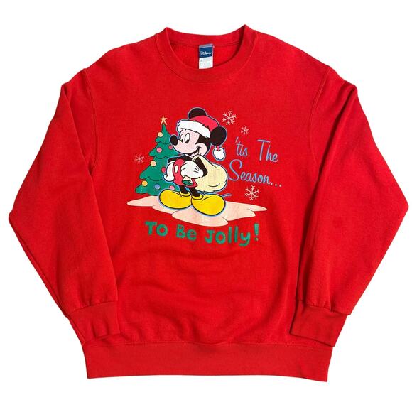 Disney VTG Mickey Mouse Christmas Sweatshirt Tis the Season Red Unisex Small - Picture 1 of 9